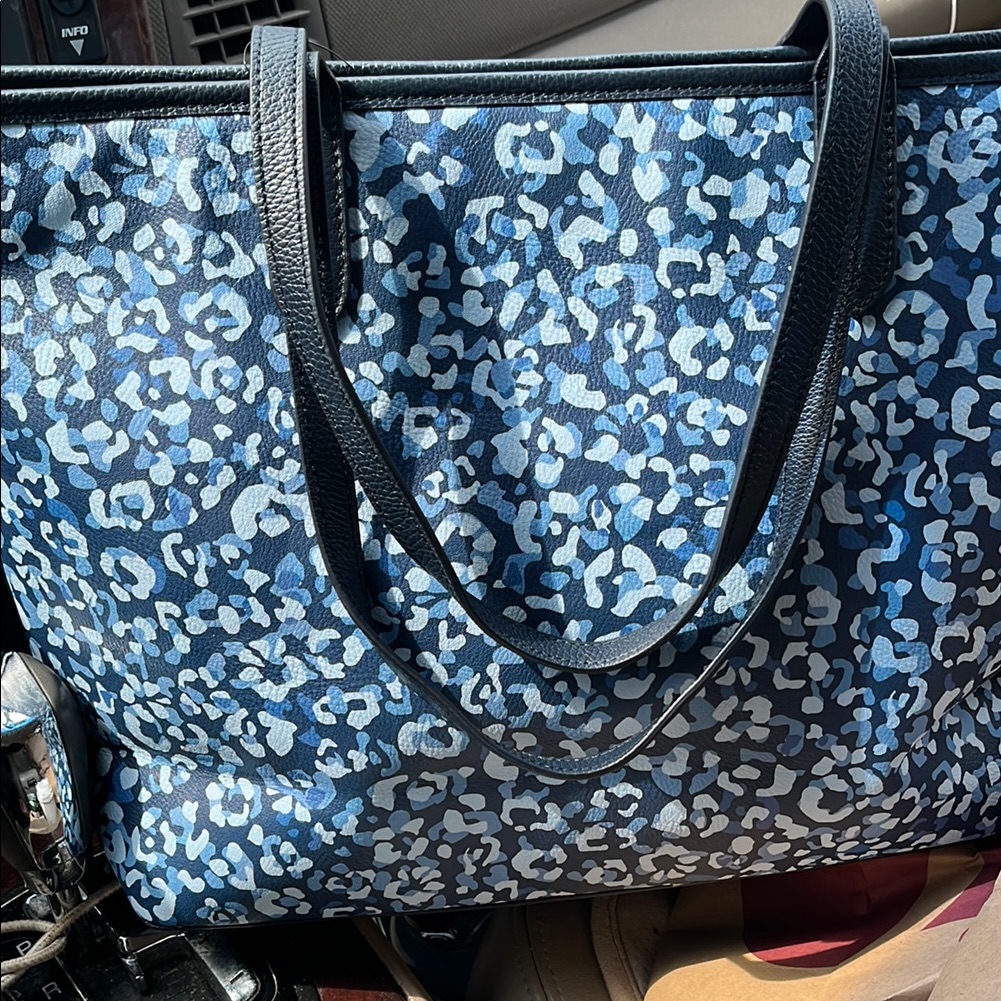 Talbots Blue And Black Floral Tote Bag